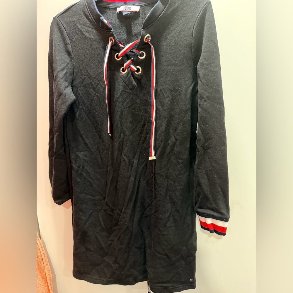 Tommy Hilfiger black Knit dress with Red and White Trim